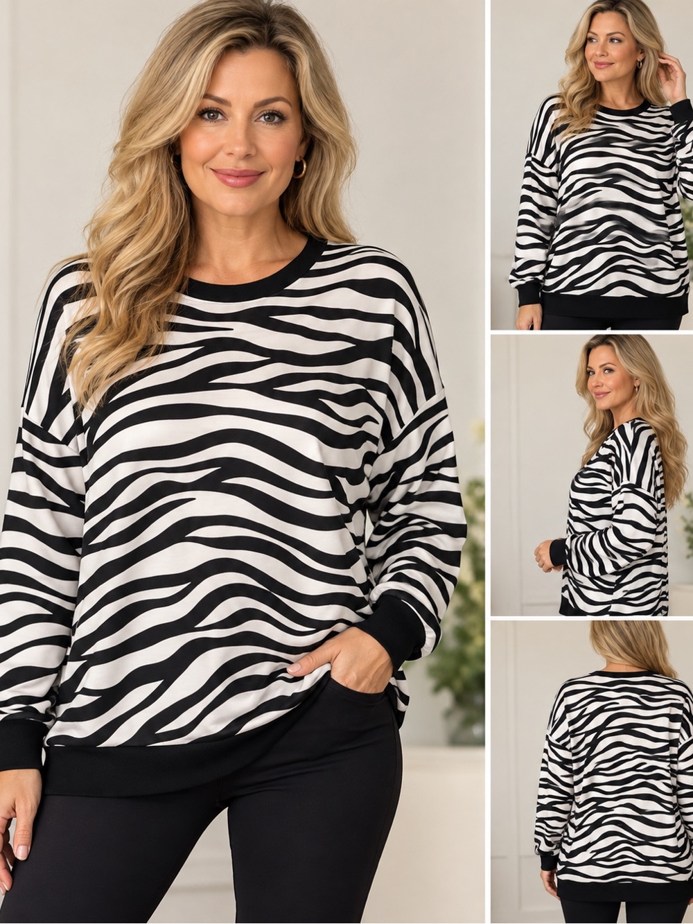 Unbranded Black & White Zebra Print Oversized Long Sleeve Top